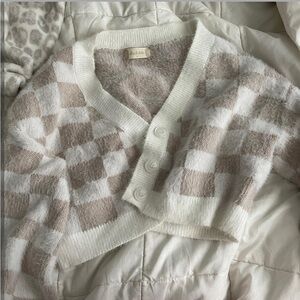 Altar'd State Cream and Tan Checkered Cardigan